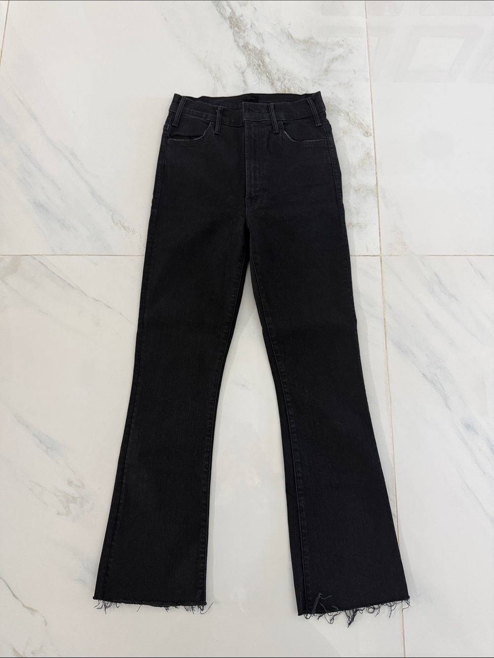 MOTHER Black Flared Raw-Hem Jeans